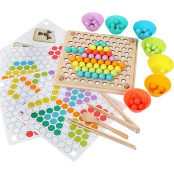 Dřevěná hračka Desková kuličková mozaika - Bead holder (77 ks)
