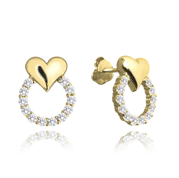 Náušnice Moonlit Stříbrné náušnice srdíčka s kruhem zirkonů pozlacené