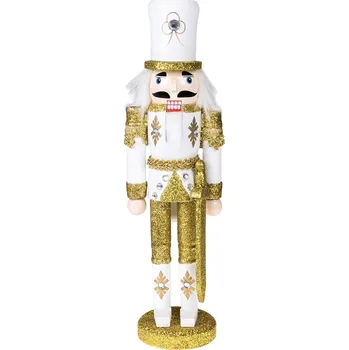Louskáček woodtoys Vánoční figurka louskáček - voják se šavlí (třpytivá bílo-zlatou uniformou)