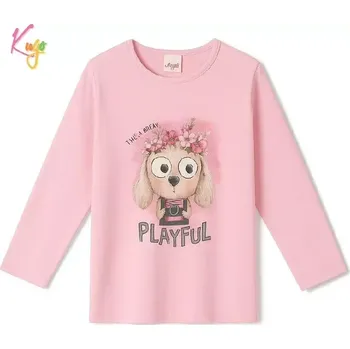 Dívčí tričko dlouhý rukáv Kugo WK1214 světle růžové (Bavlněné tričko pro dívky s pejskem)