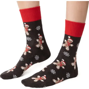 Dámské ponožky Steven ponožky vánoční 136 vzor 145 a 170 - hnědá, 44-46 (Vánoční ponožky s perníčkem)