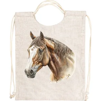 Městský batoh Vak na záda - lněný vzhled s potiskem Hlava koně - vak na záda