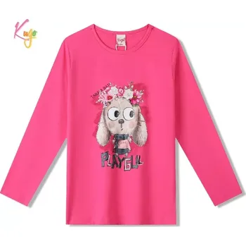 Dívčí tričko Dívčí tričko dlouhý rukáv Kugo WK1214 tmavě růžové (Bavlněné tričko pro dívky s pejskem)