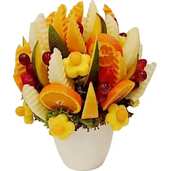 Dárkový potravinový koš Ovocná kytice Čerstvé překvapení – zdravá kytice z ovoce bez čokolády Velikost produktu: Malá 1,2 kg