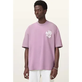 Pánské tričko Bavlněné tričko AllSaints ORLANDO pánské, šedá barva, s potiskem, M066PC 40X, vel. XL