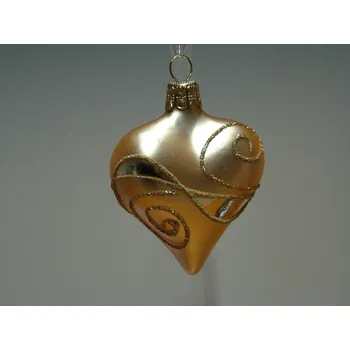 Vánoční dekorace Vánoční skleněné ozdoby - Srdce zlaté 5,4 x 5,3 cm, mat, plastický dekor, 6ks