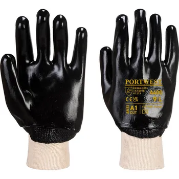 Pracovní rukavice PORTWEST Celomáčené PVC rukavice s nápletem výprodej Velikost: XL, Barva: černá