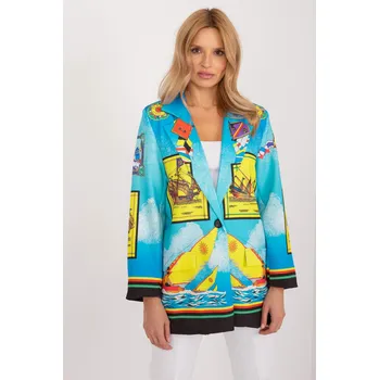 Dámské sako Elegantní sako s plnobarevným potiskem model 52011 světle modré