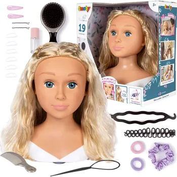 Panenka Smoby Velká stylingová hlava česání vlasů Kadeřnictví + doplňky pro zdobení vlasů