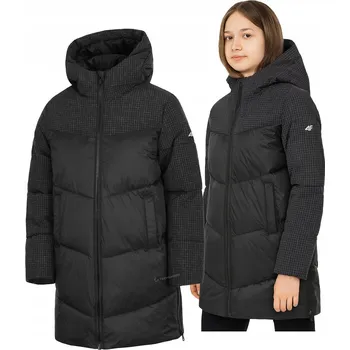 Dívčí bunda 4F DÍVČÍ ZIMNÍ BUNDA PRODLOUŽENÁ PROŠÍVANÁ PÉŘOVÁ S KAPUCÍ / vel 152