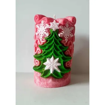 Svíčka Vánoční svíčka s ornamenty a stromkem červená, Varianta Bez dárkového balení