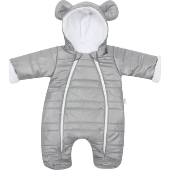 Kojenecká kombinéza Zimní kojenecká kombinéza s oušky NEW BABY Pumi, šedá, vel. 68 (4–6 měsíců)
