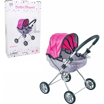 Kočárek pro panenku černo-růžový kočárek pro panenky