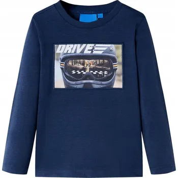 Dívčí tričko DĚTSKÉ TRIČKO S DLOUHÝM RUKÁVEM S POTISKEM PŘILBY, TMAVĚ MODRÝ MELÍR, VELIKOST 116