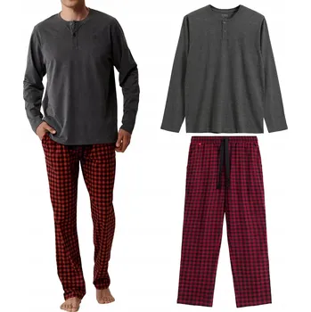 Pánské pyžamo Pánské pyžamo Atlantic NMP-394 dlouhý rukáv bavlna - M modrošedá/černá