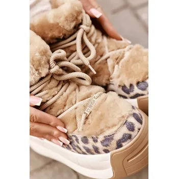 Dívčí obuv Kožené Dámské Sněhule Na Silné Podešvi S Kožešinou Leopard Big Star Hnědé 37