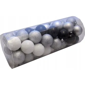 Vánoční dekorace Vánoční Baňky nerozbitné bílé/stříbrné/černé 6 cm Tuba 40 ks