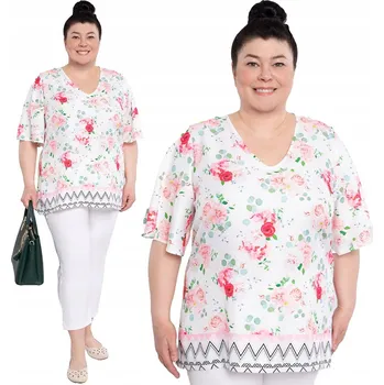 Dámská halenka Volná bílá halenka s růžemi 48/50