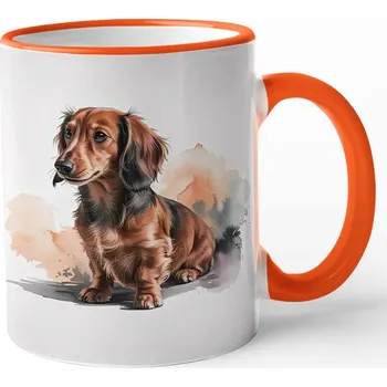 Keramický hrnek s jezevčíkem, Barva Oranžová, Velikost 330 ml, Canvas Keramický hrnek s barevným uchem Bezvatriko.cz 3060