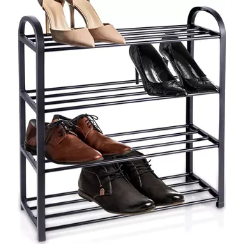 Botník Kovový černý botník 4patrový 49,5 × 18,5 × 56,5 cm