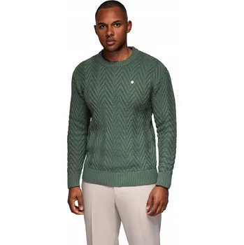 Pánský svetr Pánský pletený svetr se vzorem cik-cak zelený V2 OM-SWSW-0147 vel. S