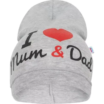 Kojenecká čepice dětská čepička new baby i love mum and dad šedá 3–9 měsíců