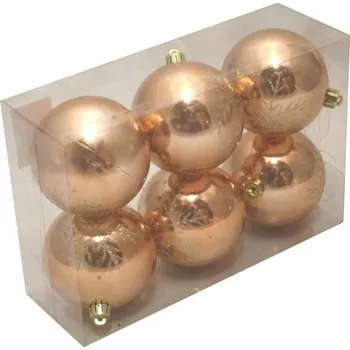 Vánoční dekorace Vánoční Baňky nerozbitné ORANŽOVÉ, vzor 8cm | Kostka 6 Ks