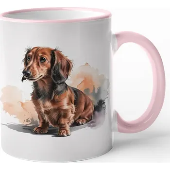 Keramický hrnek s jezevčíkem, Barva Růžová, Velikost 330 ml, Canvas Keramický hrnek s barevným uchem Bezvatriko.cz 3060