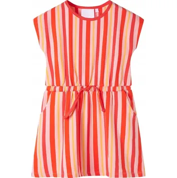 Dívčí šaty ŠATY DĚTSKÉ NA STAHOVÁNÍ ŠŇŮRKOU, RŮŽOVO-ČERVENÉ PRUHOVANÉ, VELIKOST 116