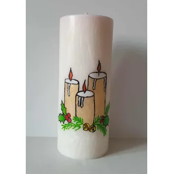 Svíčka Vánoční svíčka ručně malovaná - 3 svíčky, Vůně Hřebíček + skořice, Varianta Dárkové balení v celofánu