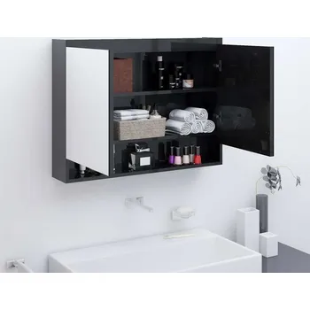 Koupelnový nábytek vidaXL Koupelnová skříňka se zrcadlem 80 x 15 x 60 cm MDF [331531] Barva: Zářivě černá