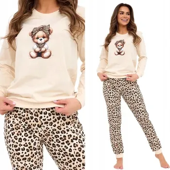 Dámské noční prádlo CORNETTE dámské pyžamo bavlna 671/429 PANTHER medvídek béžová XXL