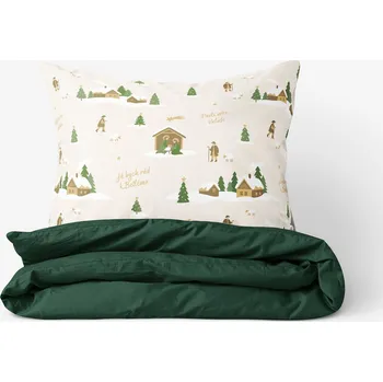 Povlečení Vánoční bavlněné povlečení Duo - Pásli ovce Valaši s tmavě zelenou 140 x 200 a 70 x 90 cm