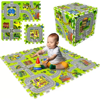 Pěnová podložka pro děti 90 × 90 cm – město a silnice, 9 dílů