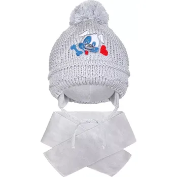 Čepice zimní dětská čepice se šálou new baby psík šedá (3–4 roky)