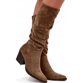 Dámské kozačky DÁMSKÉ KOZAČKY EKO SEMIŠ NAŘASENÝ SVRŠEK NA ZIP ZELENÉ 38