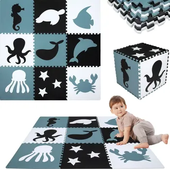 Hrací deka Velká pěnová podložka na hraní XXL 180 × 180 cm – mořská zvířata HUMBI