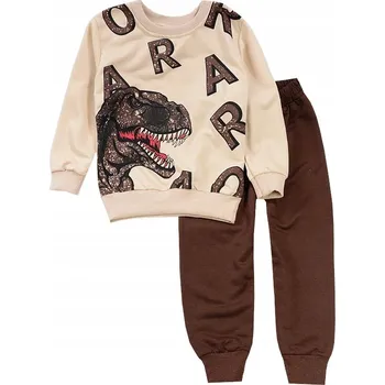 Chlapecká mikina TEPLÁKOVKA CHLAPECKÁ SPORTOVNÍ MIKINA DINO SAUŘI KALHOTY hnědá 4/5 J621i