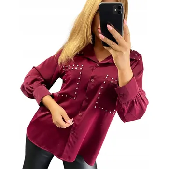 Dámská košile Genesy dámská košile s dlouhým rukávem, bez vzoru, červená U214, velikost 48