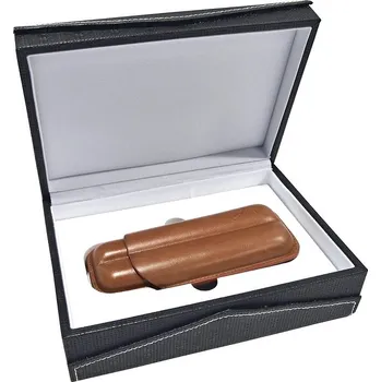 Humidor Pouzdro na 2 doutníky Etue, hnědé, kožené, 160mm, dárkové balení