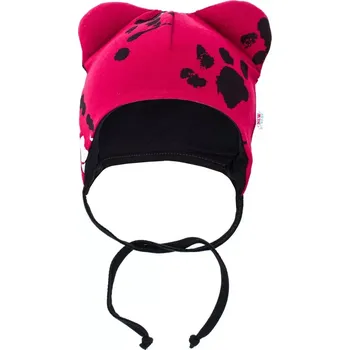 Kojenecká čepice Kojenecká bavlněná čepička s oušky New Baby Paw tmavě růžová