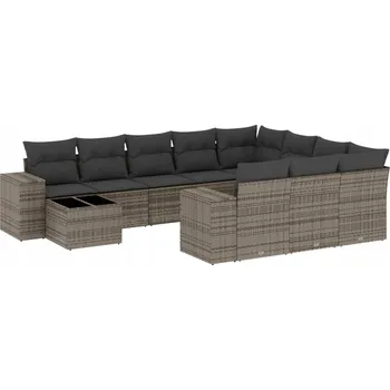 VidaXL 11dílná zahradní sedací souprava s polstry, šedý PE ratan