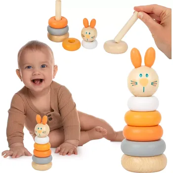Dřevěná hračka Dřevěná skládací věž králíček SMALL FOOT Montessori
