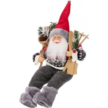Vánoční dekorace Sedící Santa s pytlem dárků a lyžemi 30 cm (cs, Harasim velkoobchod s. r. o.)