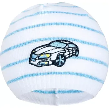 Čepice jarní čepička New Baby s autíčkem bílo-modrá 104 (3–4 roky)