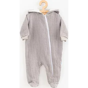 Kojenecký overall Dětský mušelínový overal s kapucí New Baby Comfort Clothes šedý 80 (9–12 měsíců)
