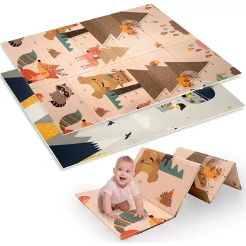 Hrací deka Dvouvrstvá skládací pěnová hrací podložka XPE 120 × 180 cm s motivem zvířátek a hor Humbi