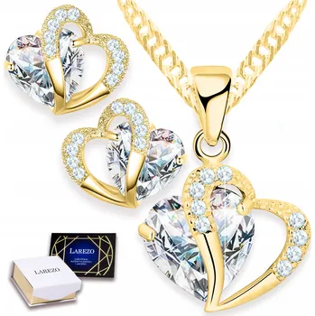 Náhrdelník Sada Zlatých Šperků Náhrdelník a Náušnice Bílá Křišťálová Srdce