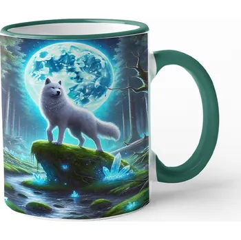 Keramický hrnek s vlkem, Barva Zelená, Velikost 330 ml, Canvas Keramický hrnek s barevným uchem Bezvatriko.cz 3061