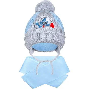 Čepice zimní dětská čepice se šálou new baby psík tmavě modrá (3–4 roky)